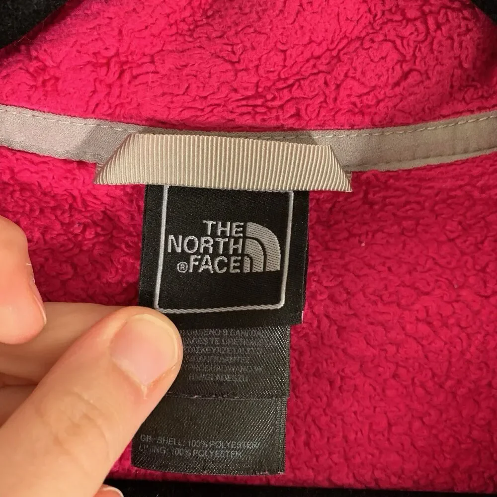 North Face Fleece Jacket Girls XL Pink Full Zip Rear Logo Zip Pockets polyester